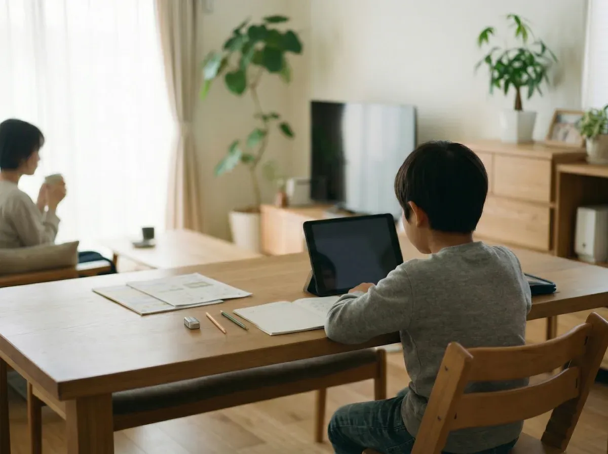 A child studying quietly at home