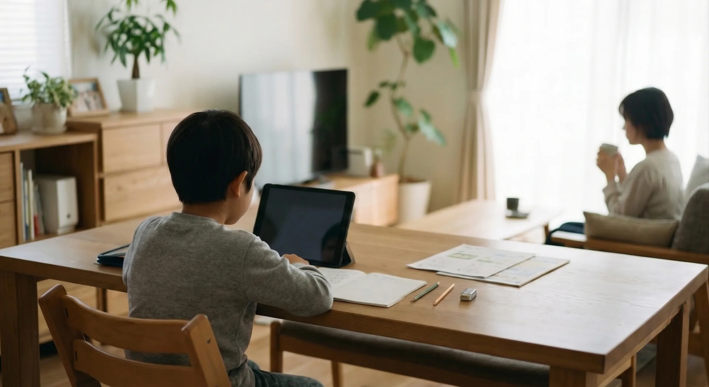A child studying quietly at home